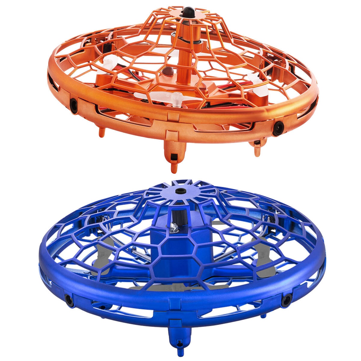 Merged image of blue and orange drone