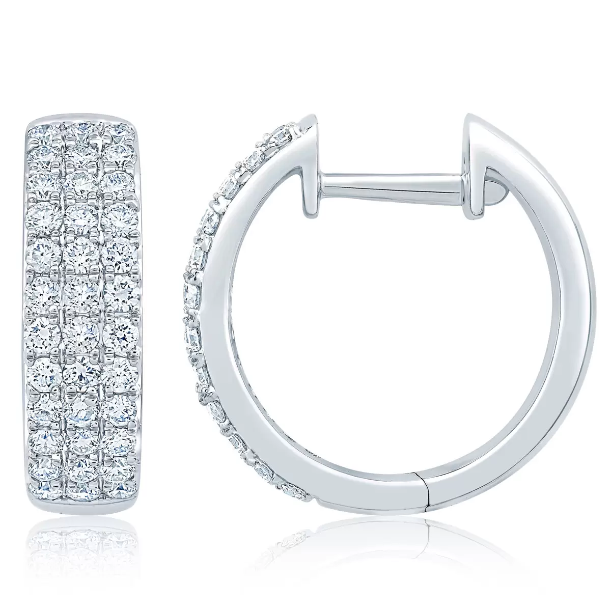0.70ctw 3 Row Hoop Diamond Earrings, 14k White Gold