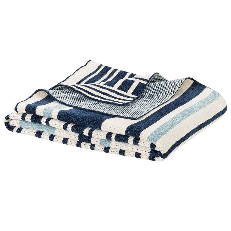 Berkshire Blue Striped Chenille Throw, 152 x 178 cm