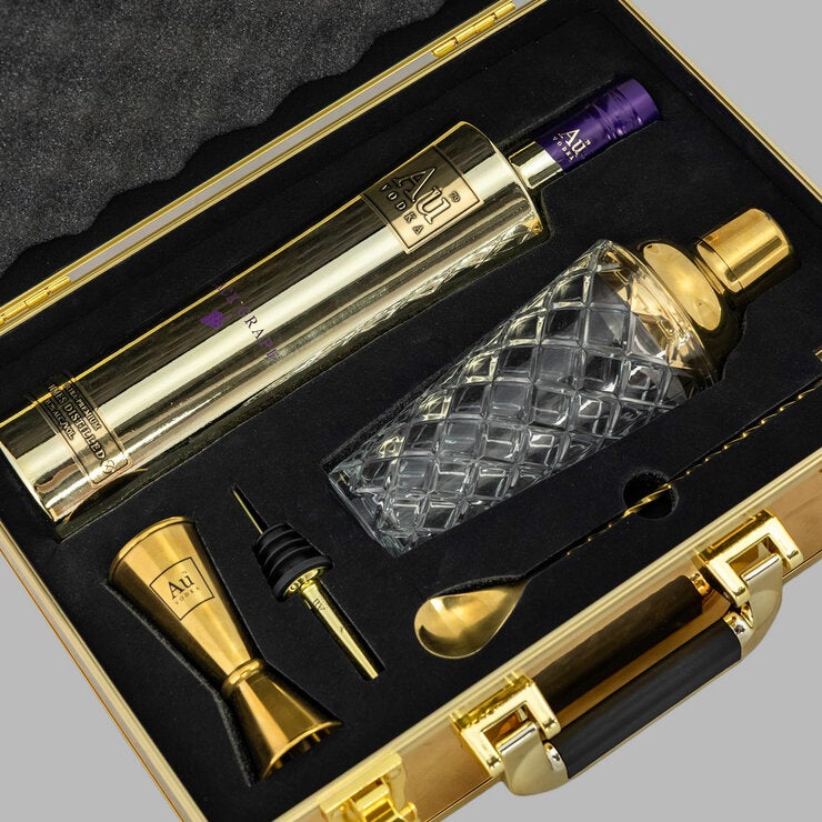 AU Briefcase opened showing bottle and shacker kit