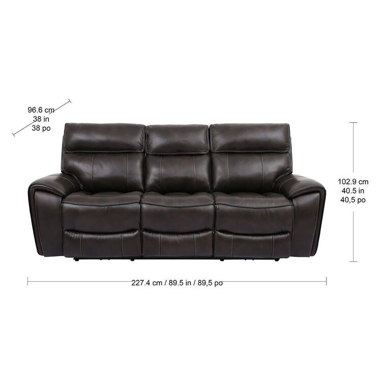 Manwah Keegan 3 Seater Brown Leather Power Recliner Sofa Costco UK