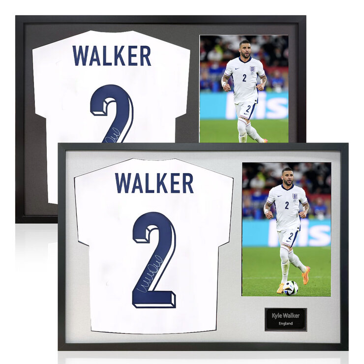 Kyle Walker Signed Framed England Football Shirt including 1 Photo in 2 Options: White or Black Mount Kyle Walker Signed Framed England Football Shirt including 1 Photo in 2 Options: White or Black Mount