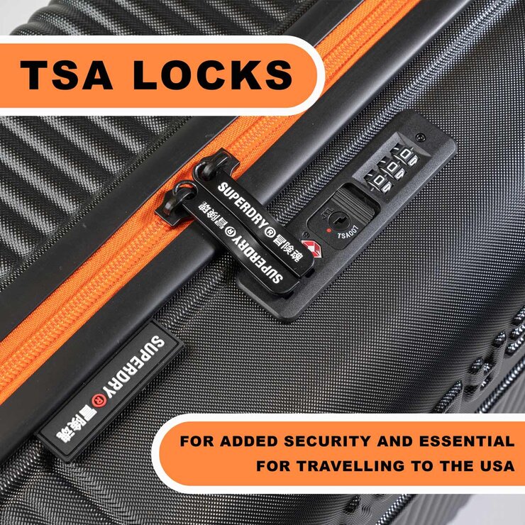 Superdry 3 Piece Hardside Luggage Set in Black/Orange