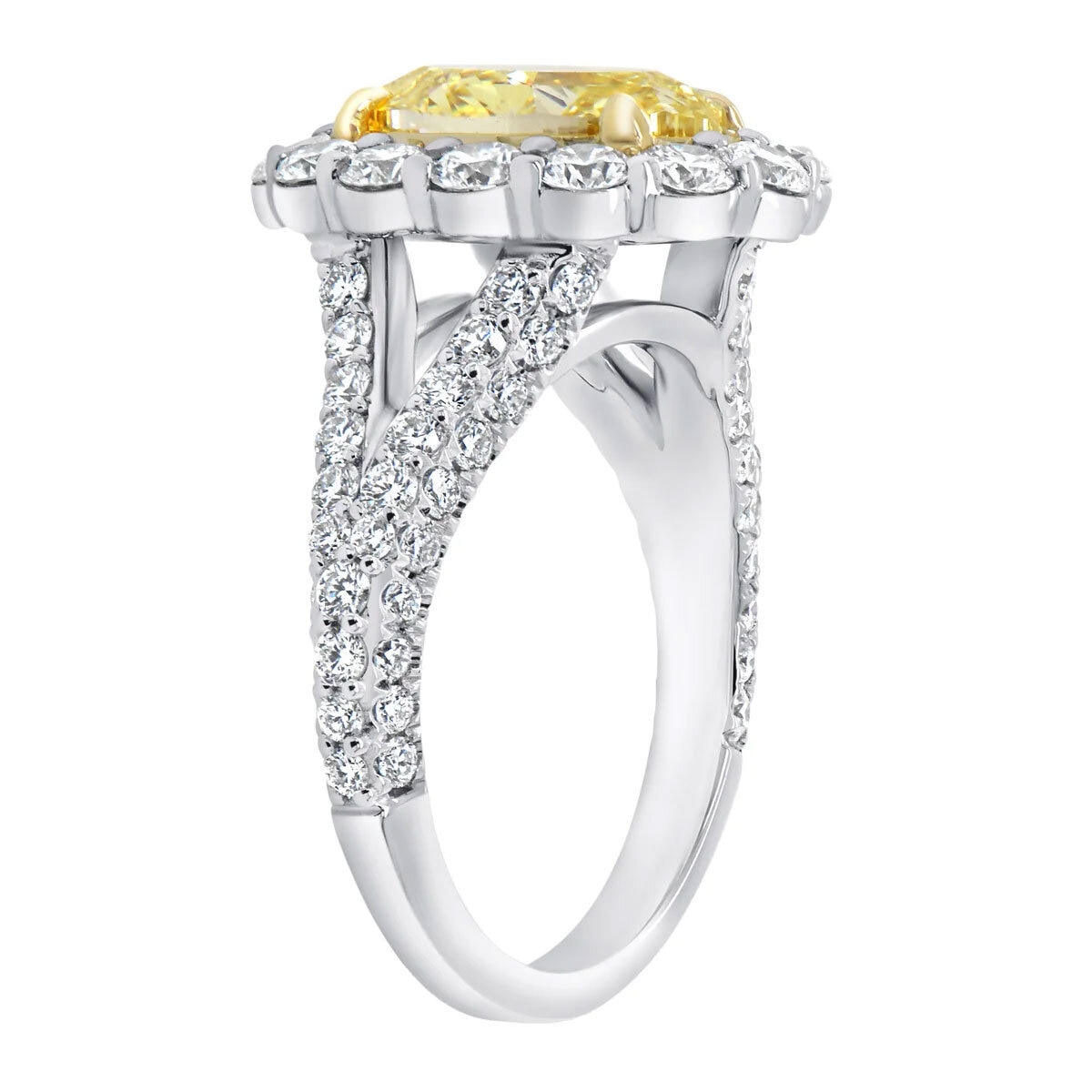 5.61ctw Oval Cut Fancy Yellow Diamond Halo Ring, Platinum