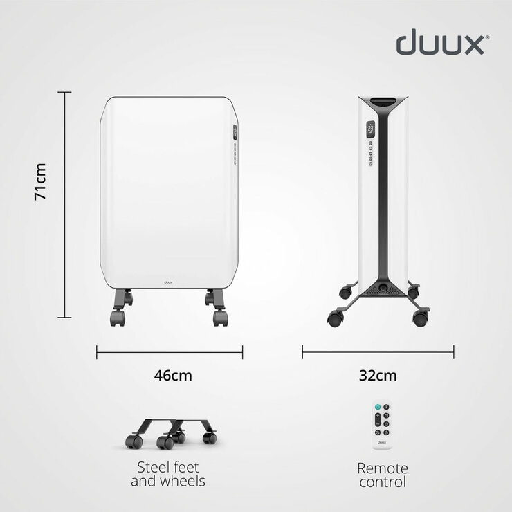 Lifestyle image of Edge Oil Smart Heater 2000W showing dimensions