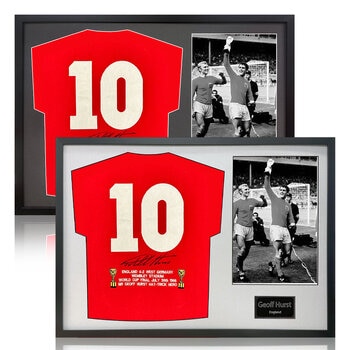 Geoff Hurst Signed Framed England Football Shirt including 1 Photo in 2 Options: White or Black Mount