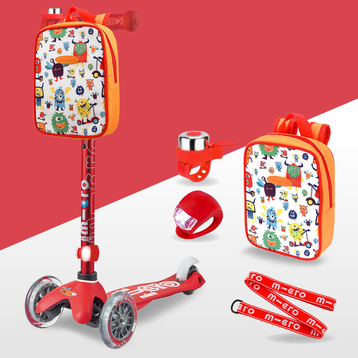 Micro Mini Scooter Deluxe Gift Set Bundle in Red (2+ Years)