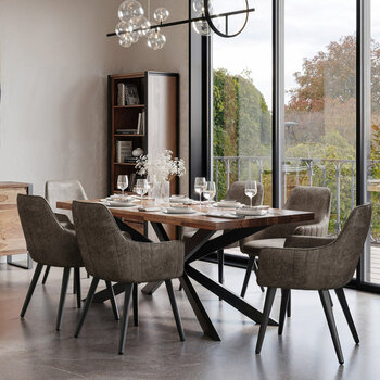 Indus Valley Henley Wooden Dining Table + 6 Grey Chairs