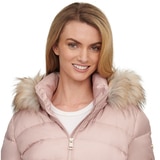 Andrew Marc Women's Short Down Jacket with Faux Fur Trim Hood in Dusk Rose