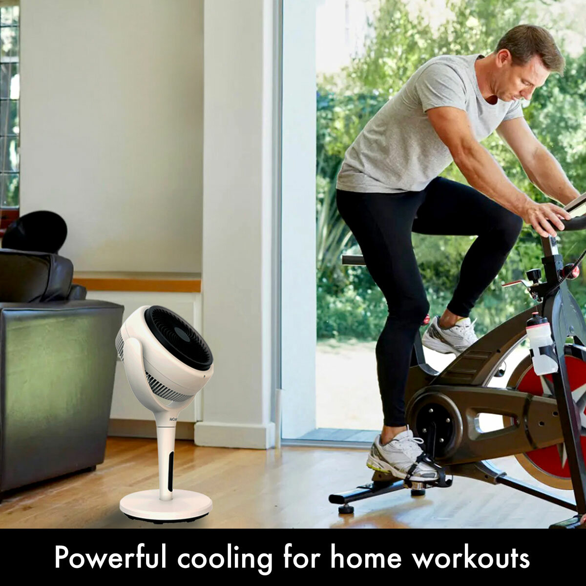 Lifestyle image of  the fan used at home gym