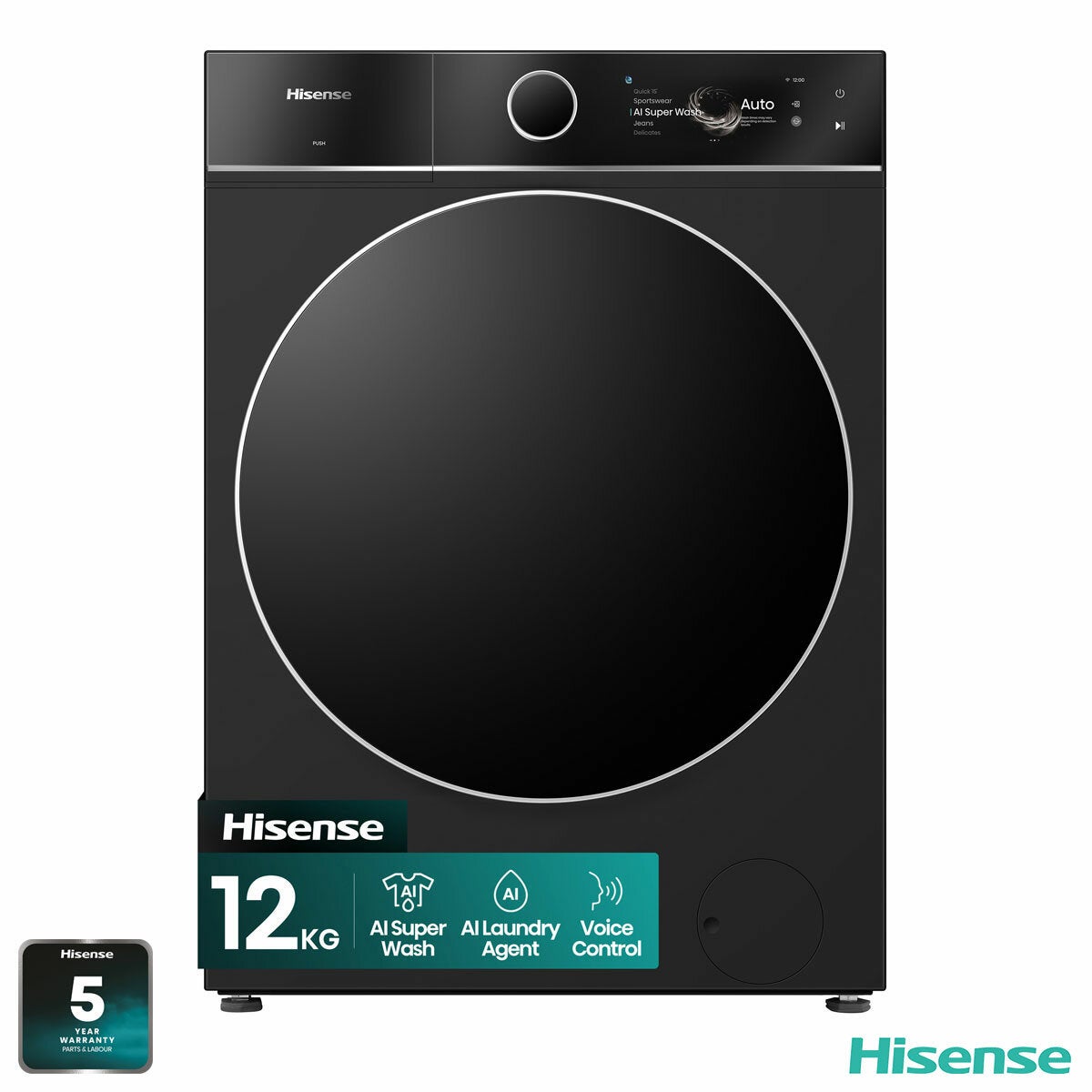 Hisense KitchenFit 7i Series WF7I1248BBR, 12kg Washing Machine, A Rated in Black