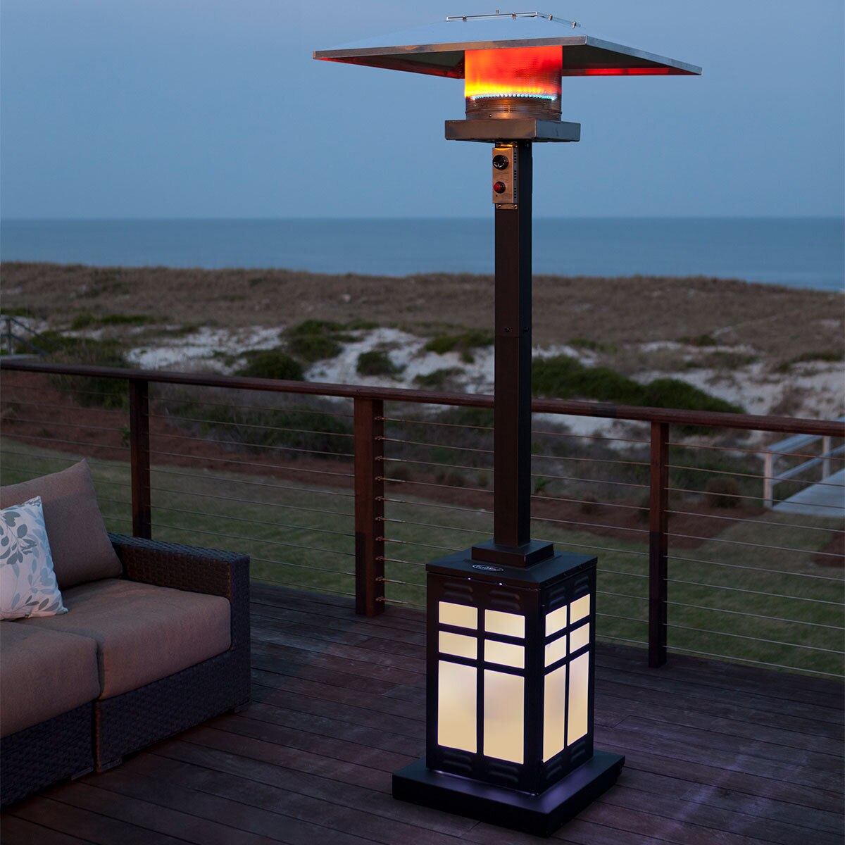 Well Travelled Living 2.3m (93") 48,000 BTU Square Mocha Patio Heater with Lighted Base