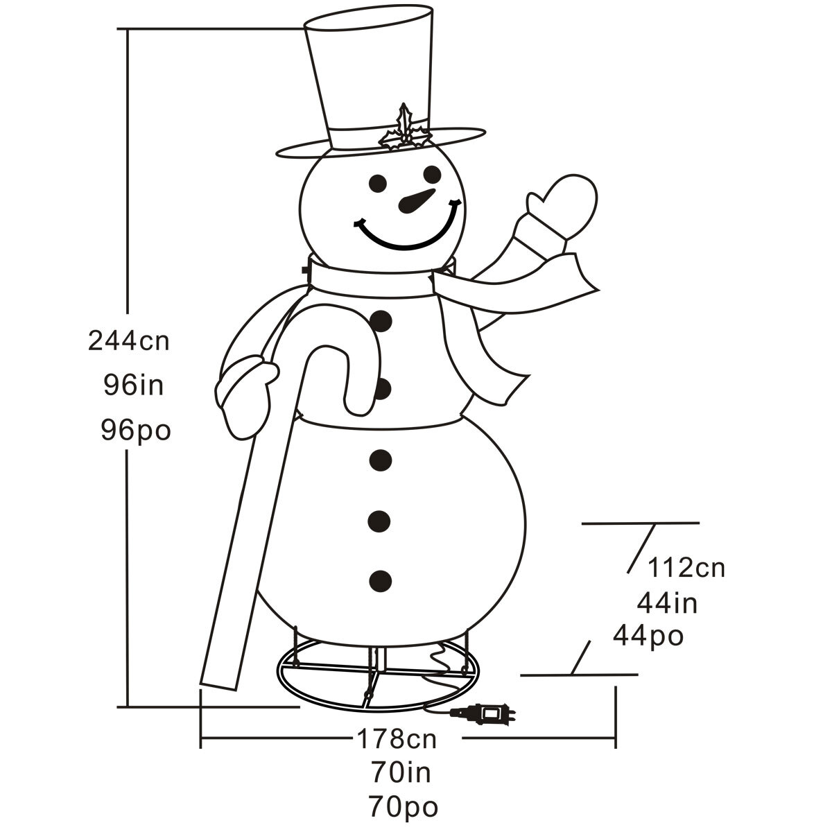 Indoor 8ft 2.4m Outdoor Pop-Up Christmas Snowman with 520 LED Lights 