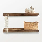 Acacia Floating Wood Shelf, 2 Pack