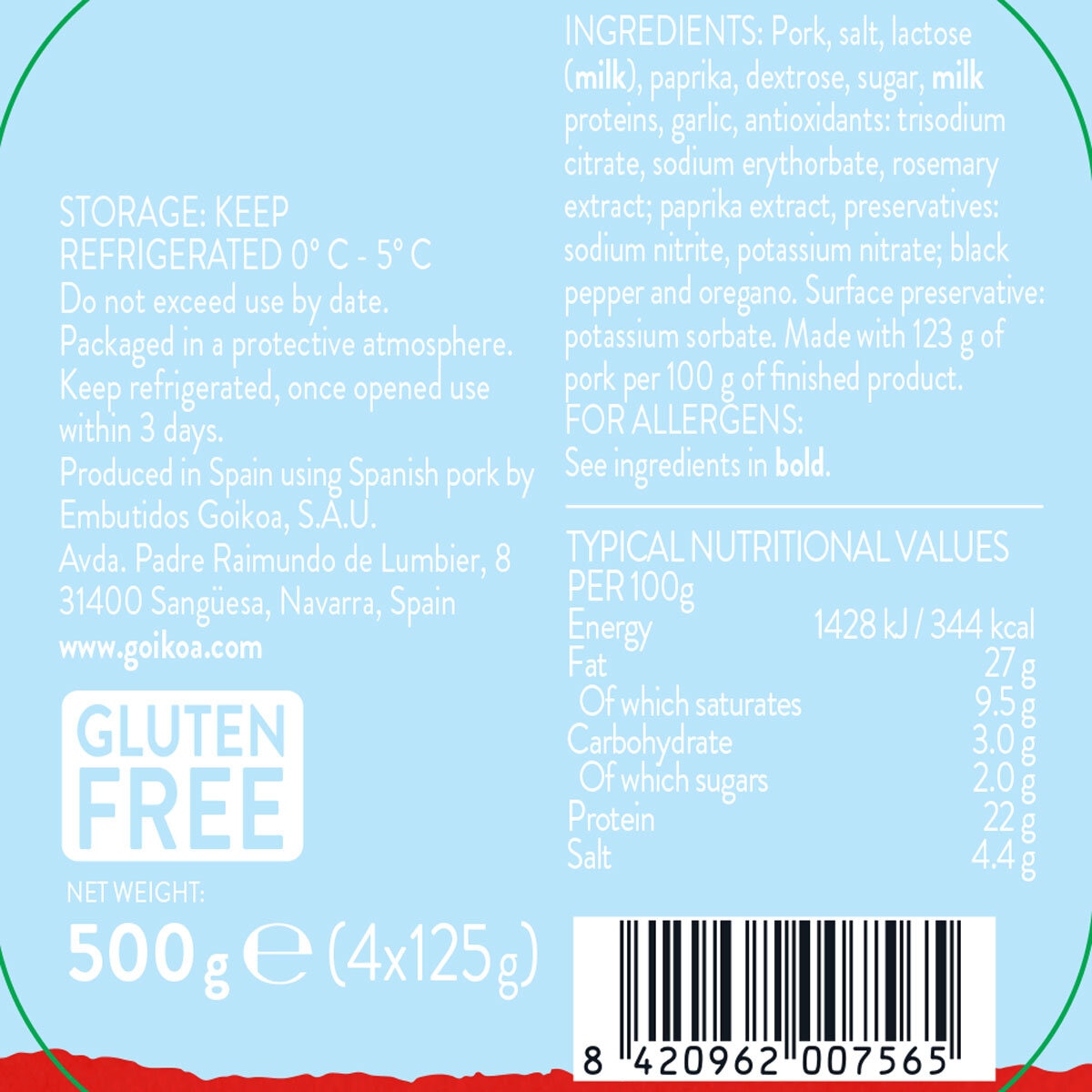 Goikoa Spanish Diced Chorizo, 4 x 125g