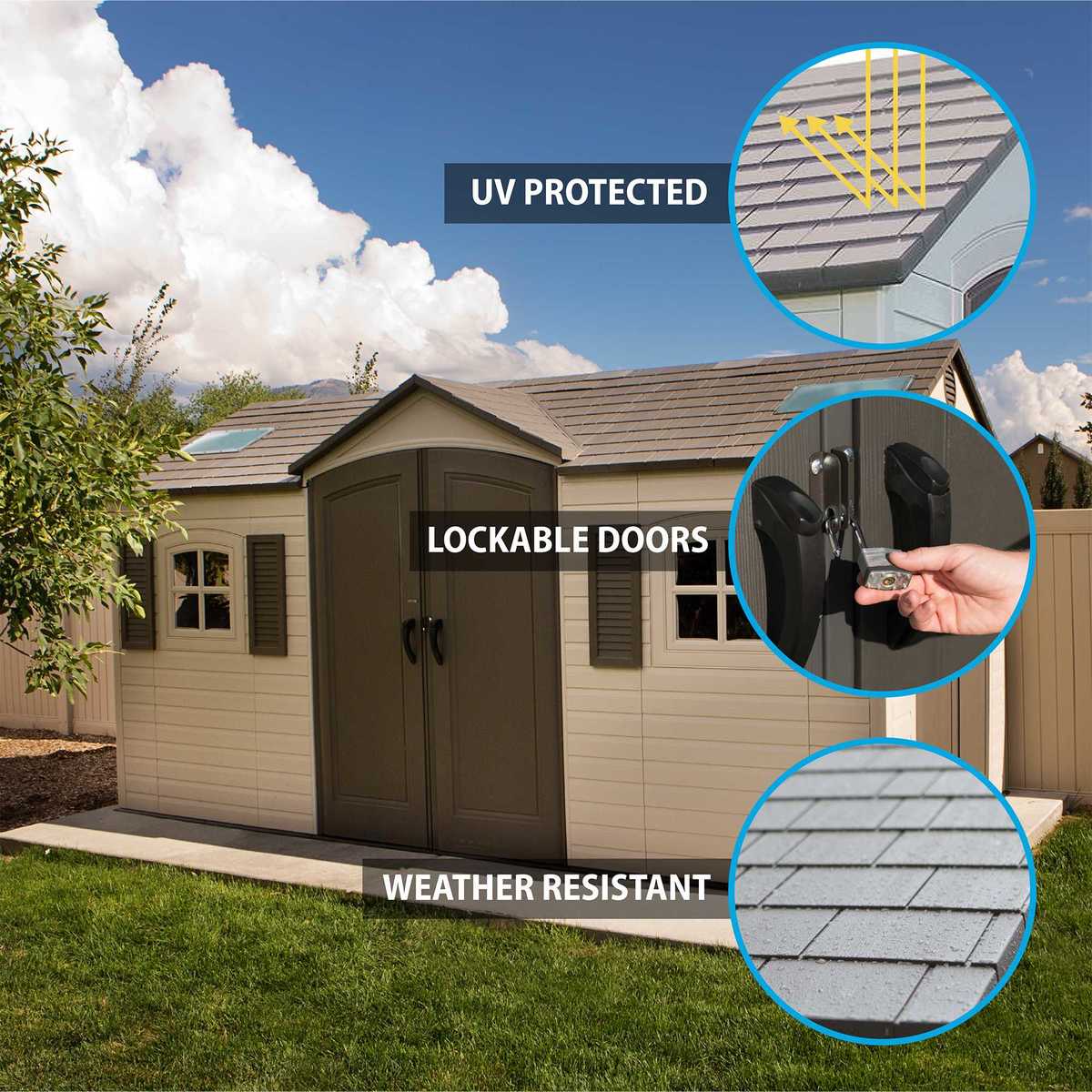 Lifetime 15ft x 8ft (4.6 x 2.4m) Dual Entry Storage Shed - Model 60079