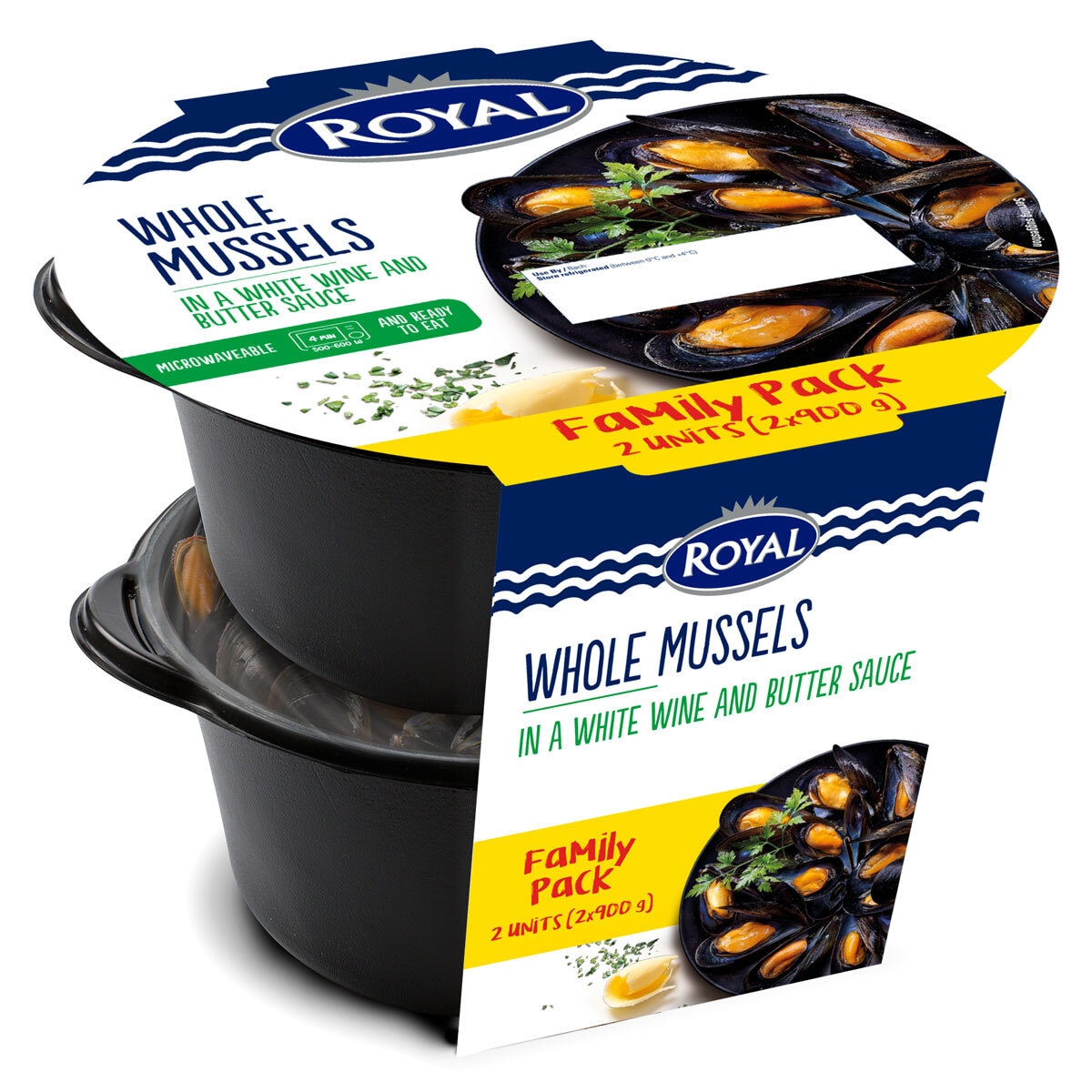Royal Whole Cooked Mussels with Butter & Garlic, 2 x 900g