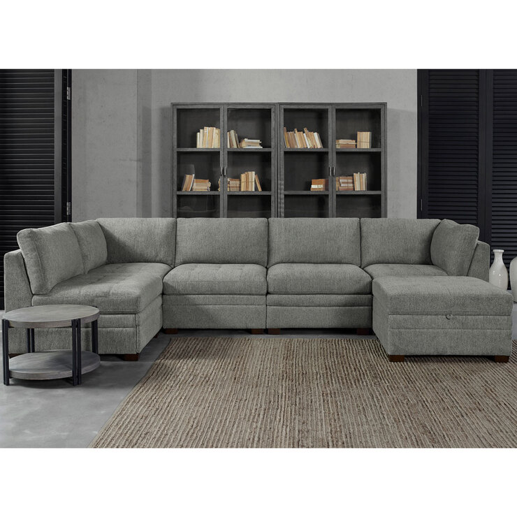 Thomasville Tisdale Light Grey 6 Piece Modular Fabric Sofa ...