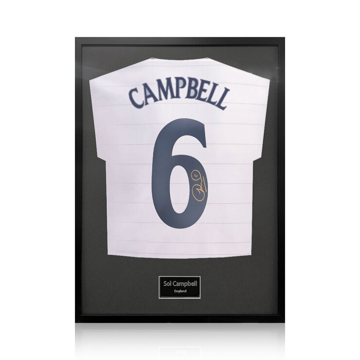 Sol Campbell Signed Framed England Football Shirt in 2 Options: White or Black Mount