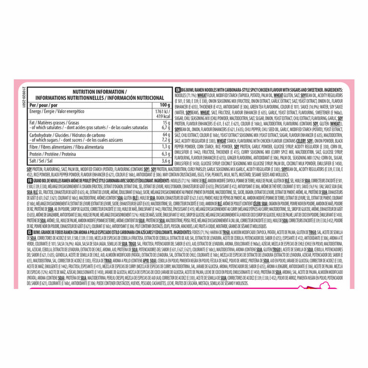Ingredients and nutritional information