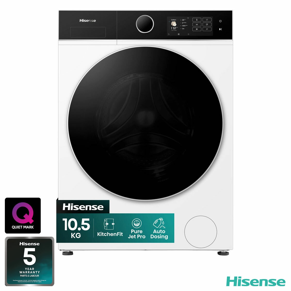 Hisense KitchenFit 5i Series WF5I1045BWQ, 10.5kg Washing Machine, A Rated in White Hisense KitchenFit 5i Series WF5I1045BWQ, 10.5kg Washing Machine, A Rated in White