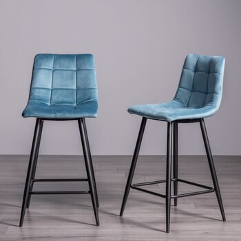 Marlow Blue Velvet Tapered Back Bar Stool, 2 Pack