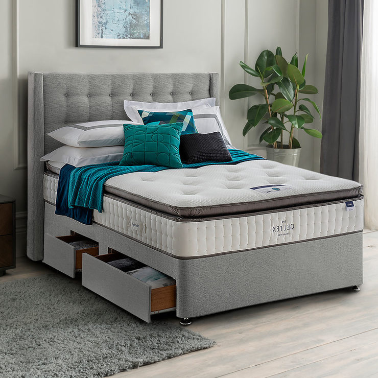 Silentnight Continental Drawer Divan Base with Bloomsbury Headboard in Slate Grey in 3 Sizes Silentnight Continental Drawer Divan Base with Bloomsbury Headboard in Slate Grey in 3 Sizes