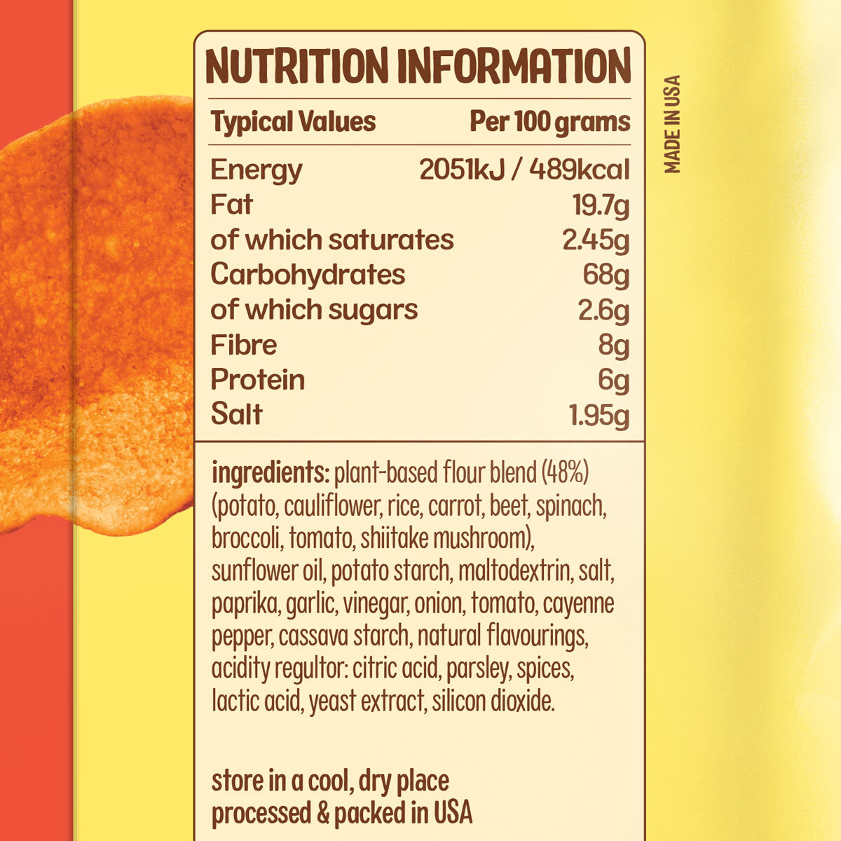 Close up image of ingredient and nutrtional information