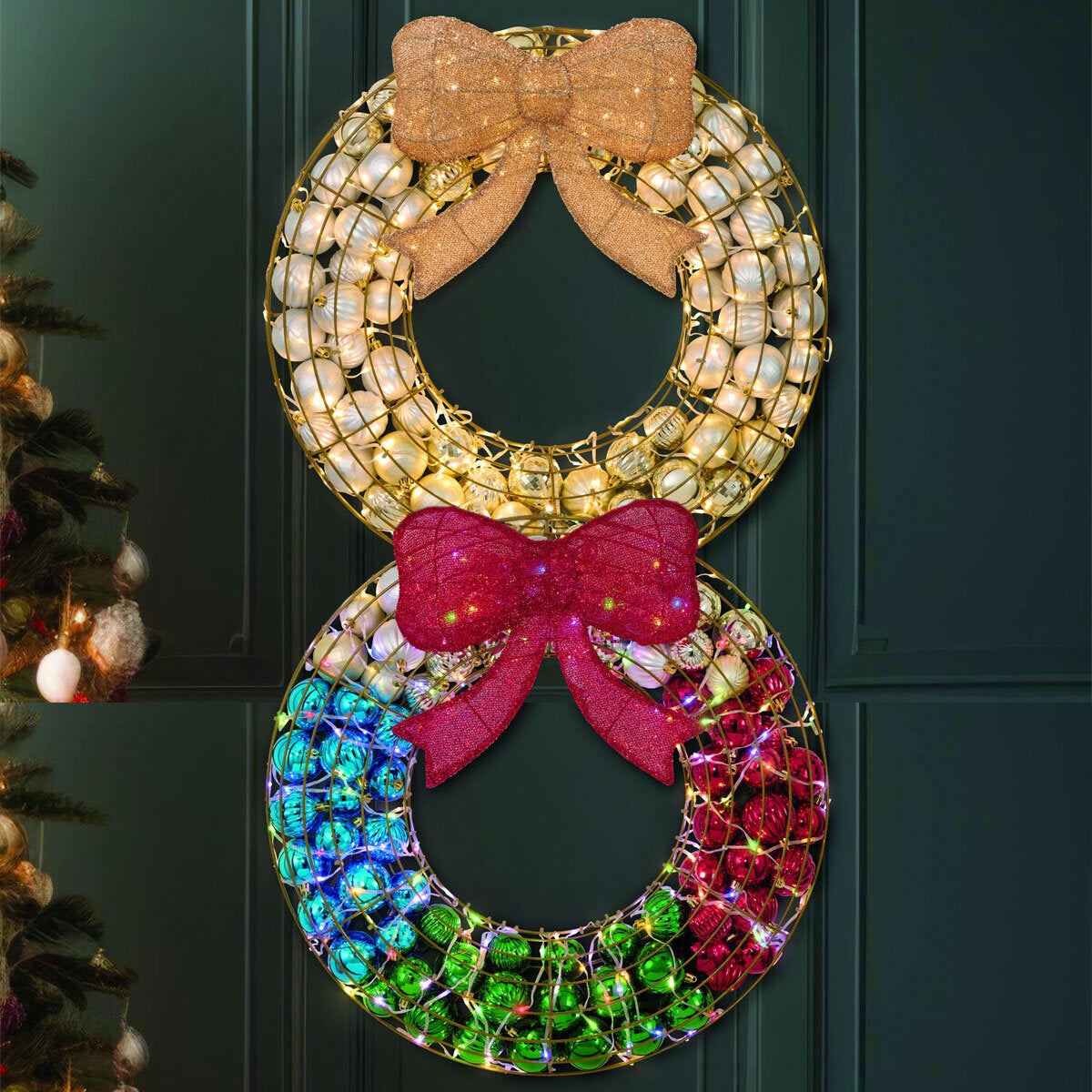 24 Inch Ornament Wreath With LED Lights 24 Inch Ornament Wreath With LED Lights