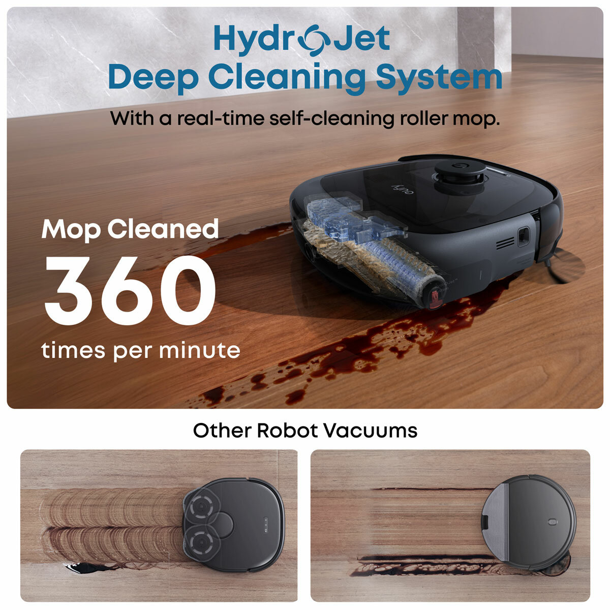 Lifestyle image of Eufy E28 with Hydrojet deep cleaning system