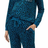 Jane & Bleecker Women's Silky Plush Pyjama Set in Teal Animal Jane & Bleecker Women's Silky Plush Pyjama Set in Teal Animal