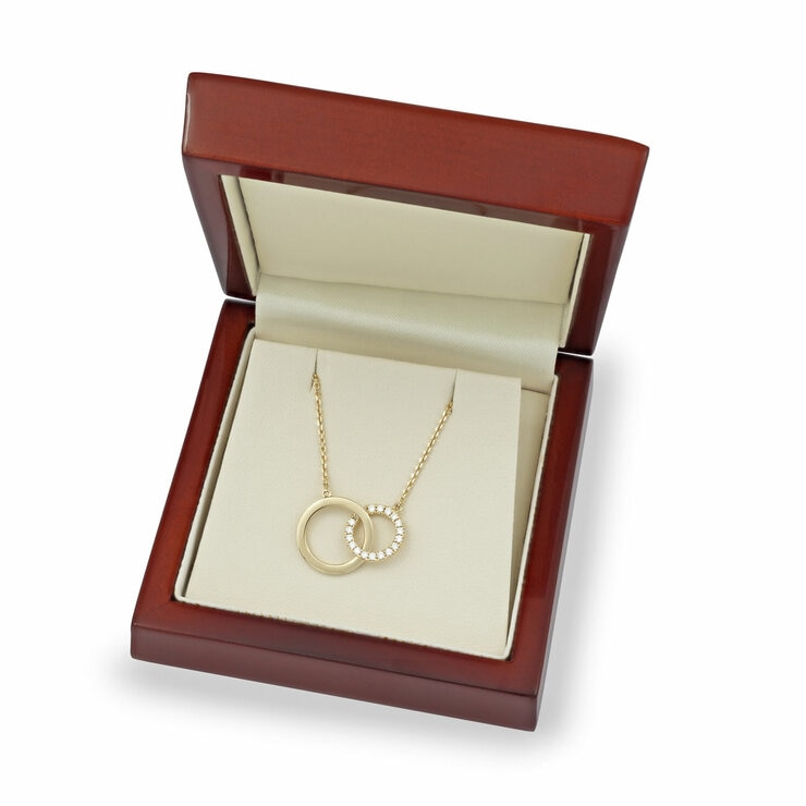 0.20ctw Round Brilliant Cut Diamond Interlocking Hoop Necklace, 14ct Yellow Gold