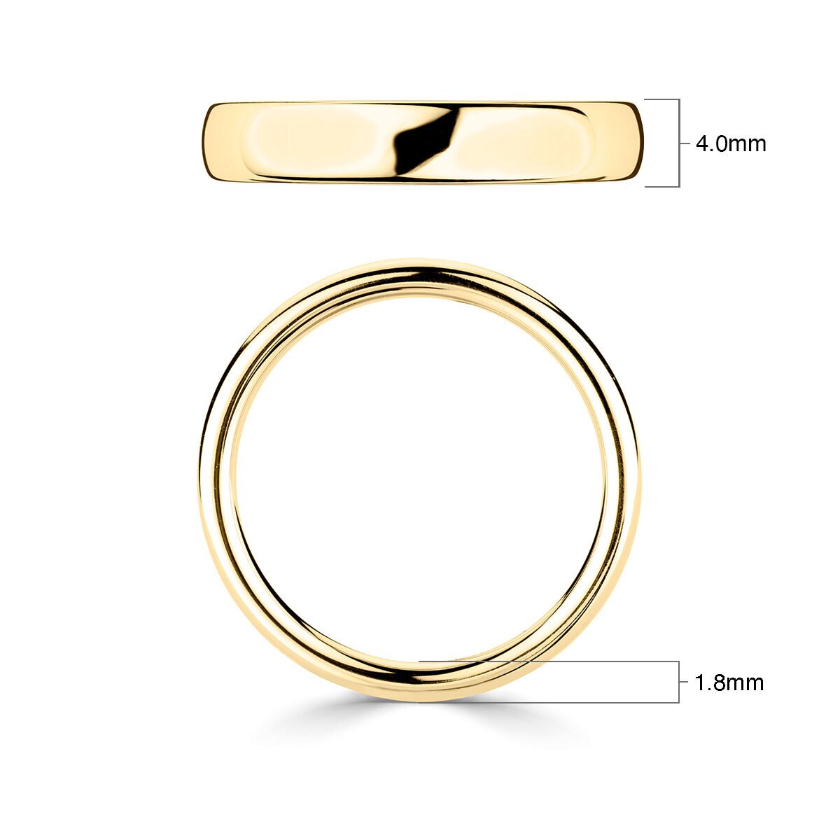 4.0mm Basic Court Wedding band. 18ct Yellow Gold