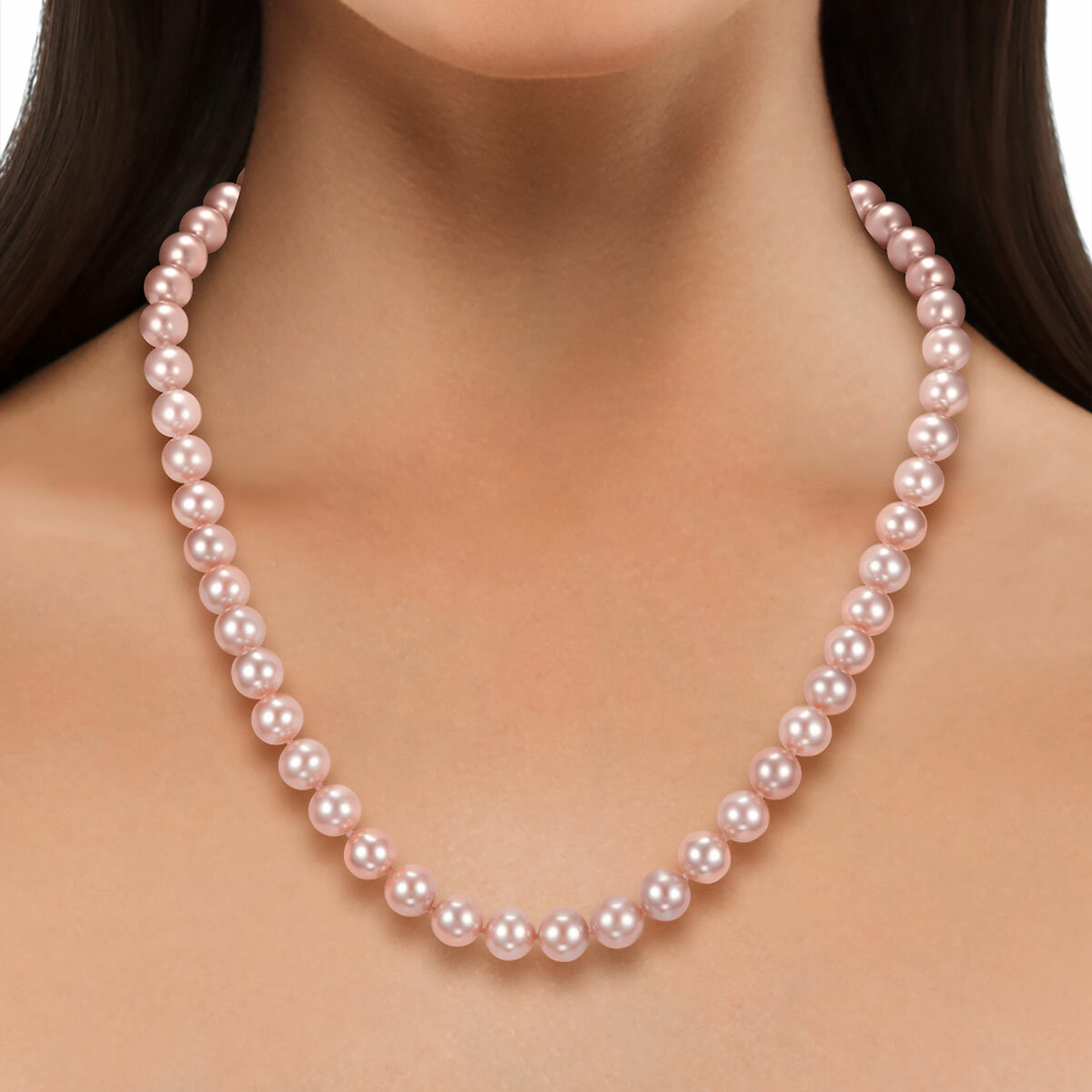 8-8.5mm Cultured Freshwater Pink Pearl Necklace, 18ct Rose Gold