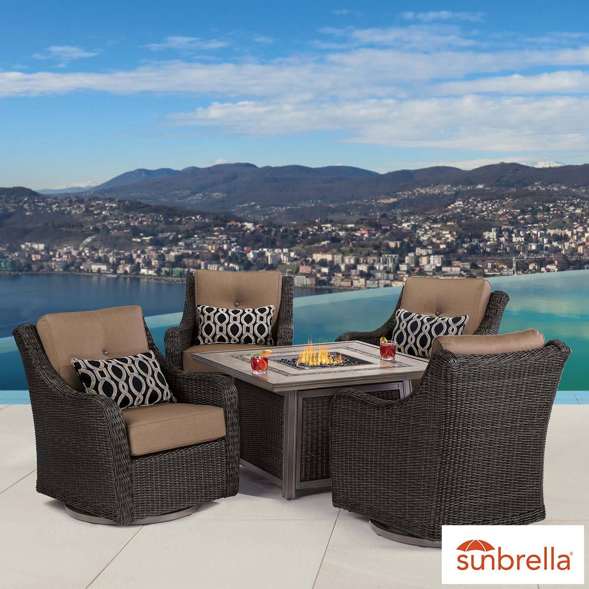 Agio Eldorado 5 Piece Woven Fire Chat Patio Set + Cover Costco UK