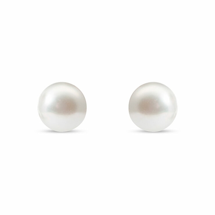 7-7.5mm Cultured Freshwater White Pearl Earrings, 14ct Yellow Gold