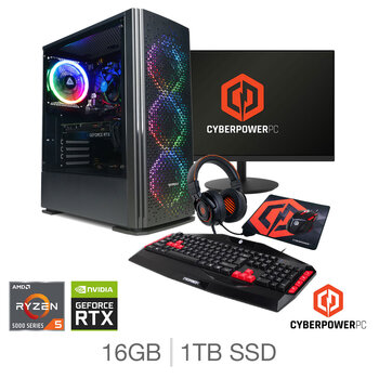CyberPower, AMD Ryzen 5, 16GB RAM, 1TB SSD, NVIDIA GeForce RTX 4060, Gaming Desktop Bundle