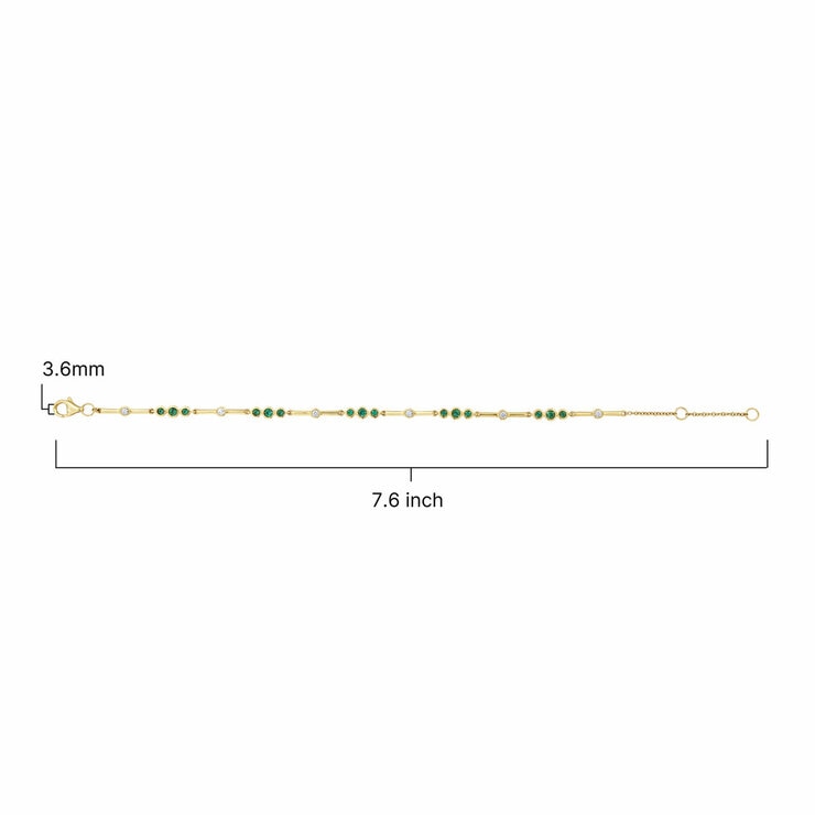 Round Cut Lab Emerald & 0.18ctw Diamond Bracelet, 18ct Yellow Gold