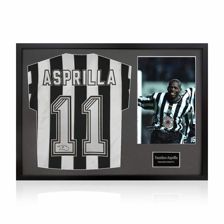 Faustino Asprilla Signed Shirt with 1 Photo in Black Frame