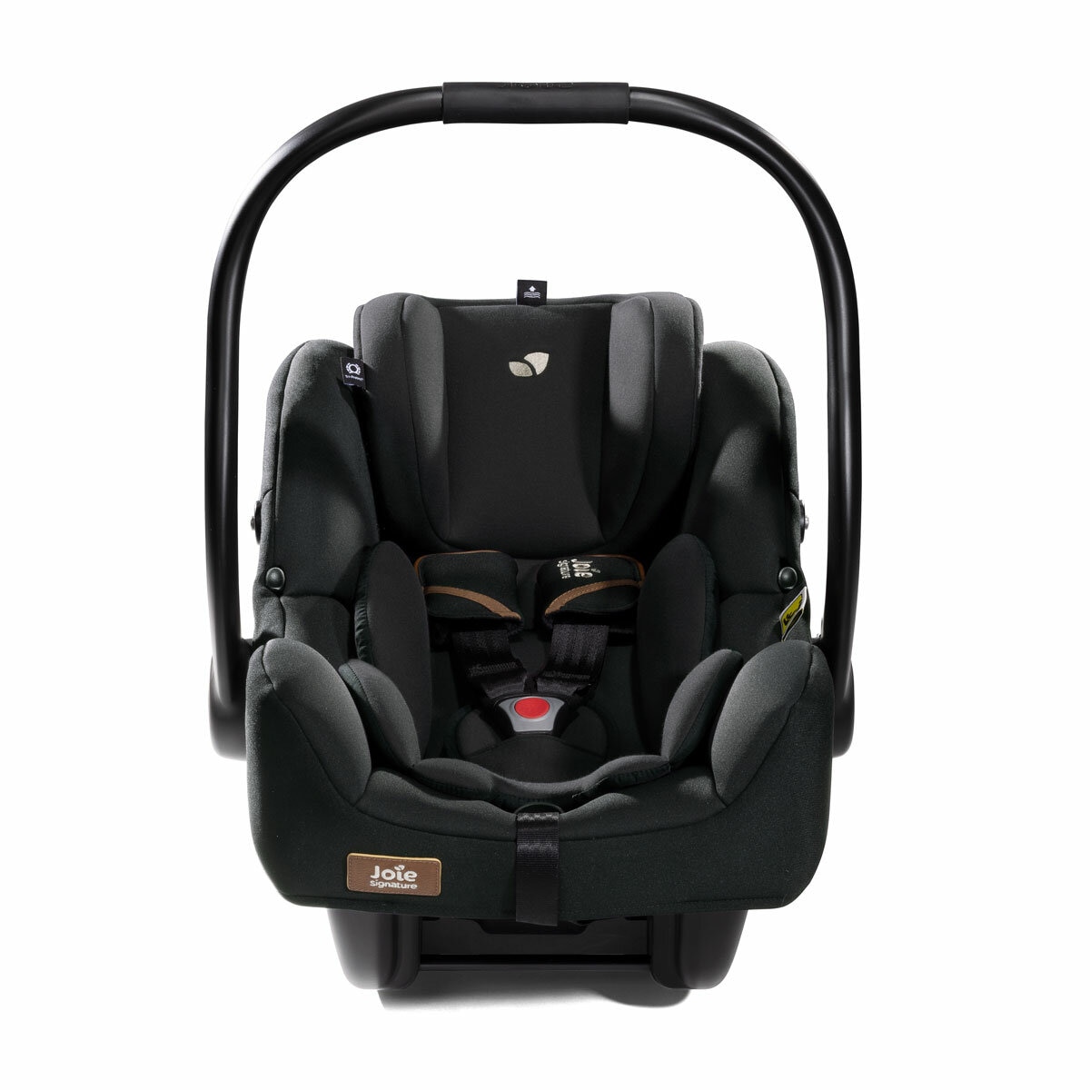 Studio image of the Joie I-Jemini Signature Car Seat from the front, headrest raised