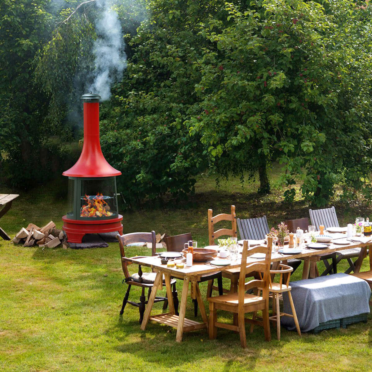 Outdoor Steel Chiminea Fireplace with Cooking Grill Costco UK