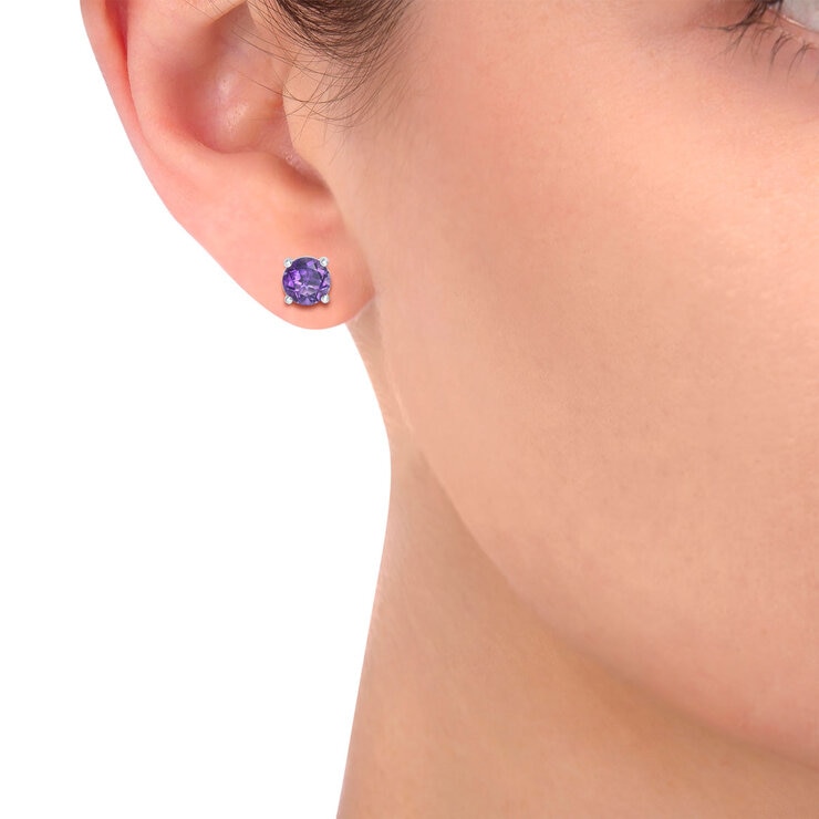 Round Cut Amethyst Stud Earrings, 14ct White Gold Round Cut Amethyst Stud Earrings, 14ct White Gold