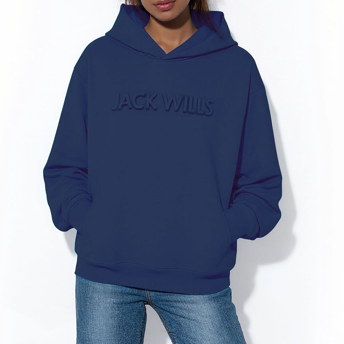 Jack Wills Ladies Embossed Logo Hoody in Navy