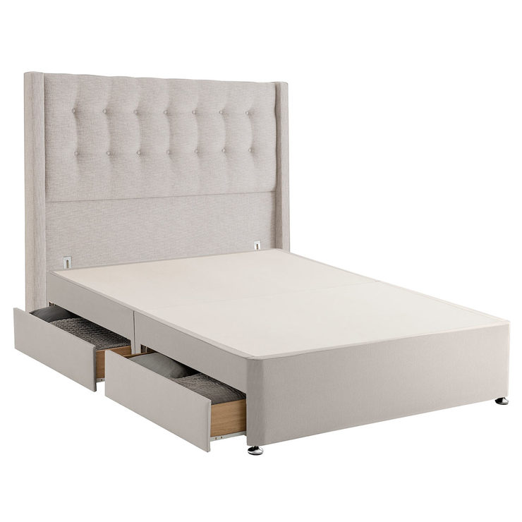 Silentnight 4 Drawer Divan Base with Bloomsbury Headboard in Dove Grey, Super King Silentnight 4 Drawer Divan Base with Bloomsbury Headboard in Dove Grey, Super King