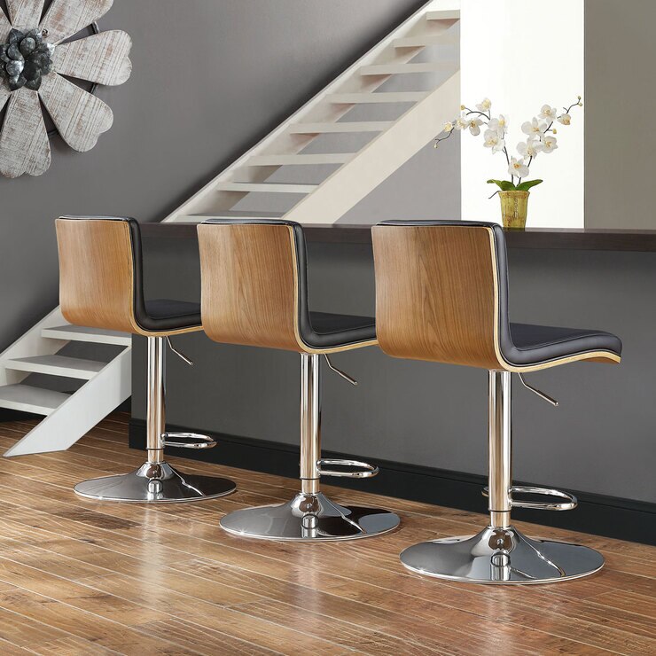 Bayside Furnishings Black Bonded Leather Gas Lift Bar Stool with Wooden