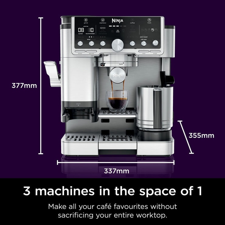Front View of Ninja Luxe Café Pro Espresso Machine showing dimensions