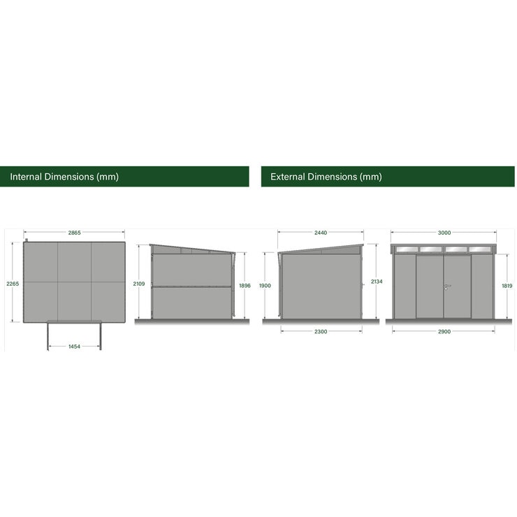 Stone Garden 10ft x 8ft (3m x 2.4m) Large Two Door Steel Shed in Green