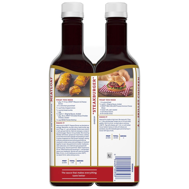 Back image of two packaged bottle of A1 Sauce on white background