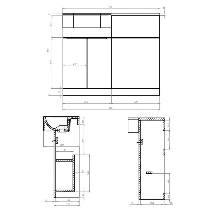 Tavistock Lindo 99.6 cm Floor Mounted Right Hand WC Unit in White