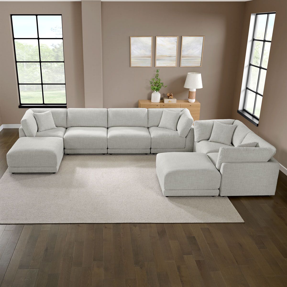 Light Grey Sofa 4pc Long by 2pc Wide with Ottomans